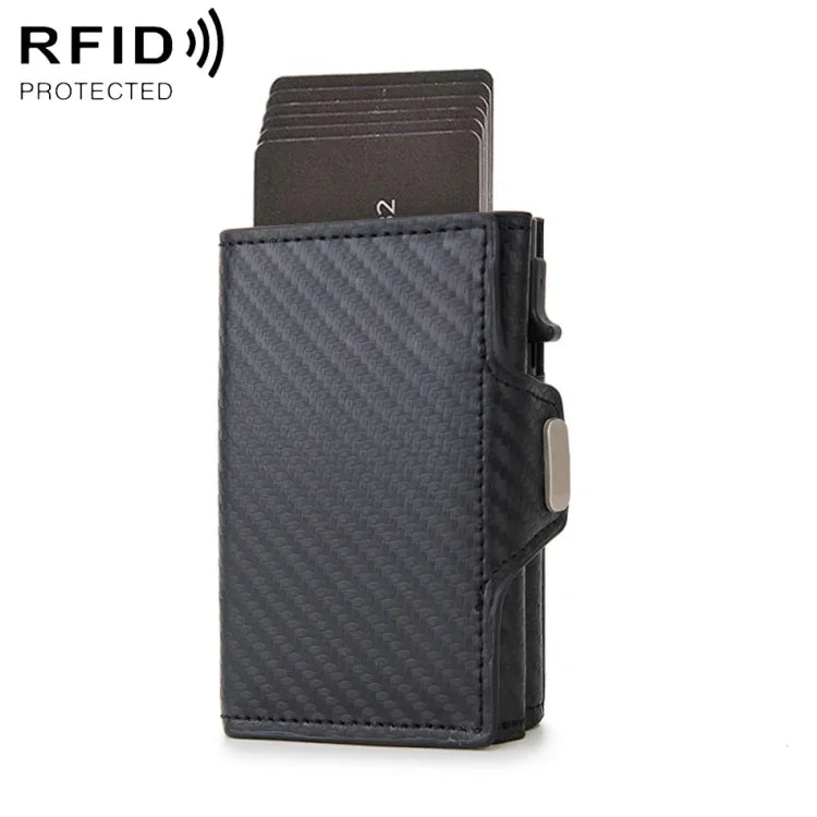 CH0727-1 Carteira Multifuncional com Zíper em Fibra de Carbono e Bloqueio RFID