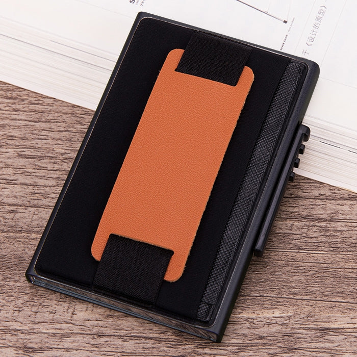 Carteira Bolsa Elástica Masculina em Liga de Alumínio com Fecho Automático Tipo Cartão Anti-Magnético RFID, Botão de Disco A, com Alça em Pele PU, X-32C Botão de Disco A Preto, X-32C Botão de Disco A Prateado