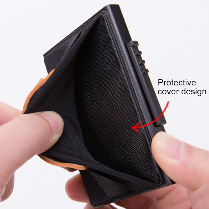Carteira Bolsa Elástica Masculina em Liga de Alumínio com Fecho Automático Tipo Cartão Anti-Magnético RFID, Botão de Disco A, com Alça em Pele PU, X-32C Botão de Disco A Preto, X-32C Botão de Disco A Prateado