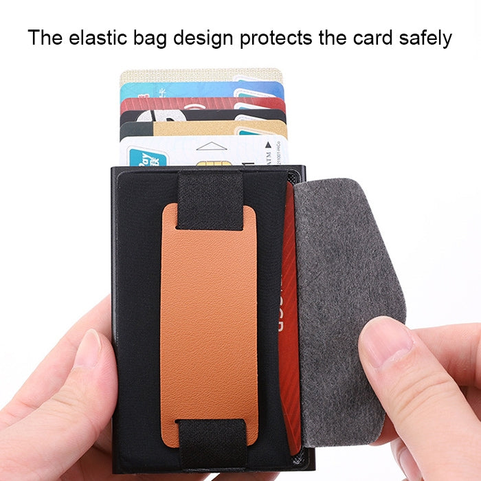 Carteira Bolsa Elástica Masculina em Liga de Alumínio com Fecho Automático Tipo Cartão Anti-Magnético RFID, Botão de Disco A, com Alça em Pele PU, X-32C Botão de Disco A Preto, X-32C Botão de Disco A Prateado