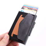 Carteira Bolsa Elástica Masculina em Liga de Alumínio com Fecho Automático Tipo Cartão Anti-Magnético RFID, Botão de Disco A, com Alça em Pele PU, X-32C Botão de Disco A Preto, X-32C Botão de Disco A Prateado