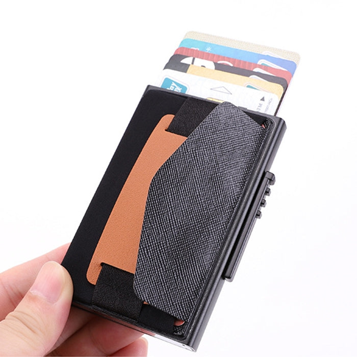 Carteira Bolsa Elástica Masculina em Liga de Alumínio com Fecho Automático Tipo Cartão Anti-Magnético RFID, Botão de Disco A, com Alça em Pele PU, X-32C Botão de Disco A Preto, X-32C Botão de Disco A Prateado