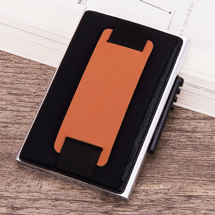 Carteira Bolsa Elástica Masculina em Liga de Alumínio com Fecho Automático Tipo Cartão Anti-Magnético RFID, Botão de Disco A, com Alça em Pele PU, X-32C Botão de Disco A Preto, X-32C Botão de Disco A Prateado