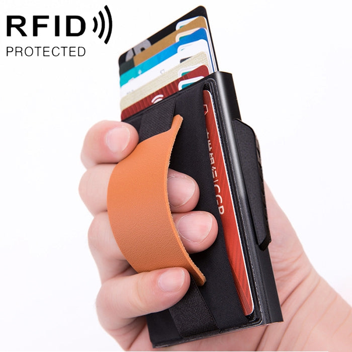 Carteira Bolsa Elástica Masculina em Liga de Alumínio com Fecho Automático Tipo Cartão Anti-Magnético RFID, Botão de Disco B, com Alça em Pele PU, X-32C Botão de Disco B Cinzento, X-32C Botão de Disco B Azul, X-32C Botão de Disco B Preto