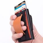 Carteira Bolsa Elástica Masculina em Liga de Alumínio com Fecho Automático Tipo Cartão Anti-Magnético RFID, Botão de Disco B, com Alça em Pele PU, X-32C Botão de Disco B Cinzento, X-32C Botão de Disco B Azul, X-32C Botão de Disco B Preto