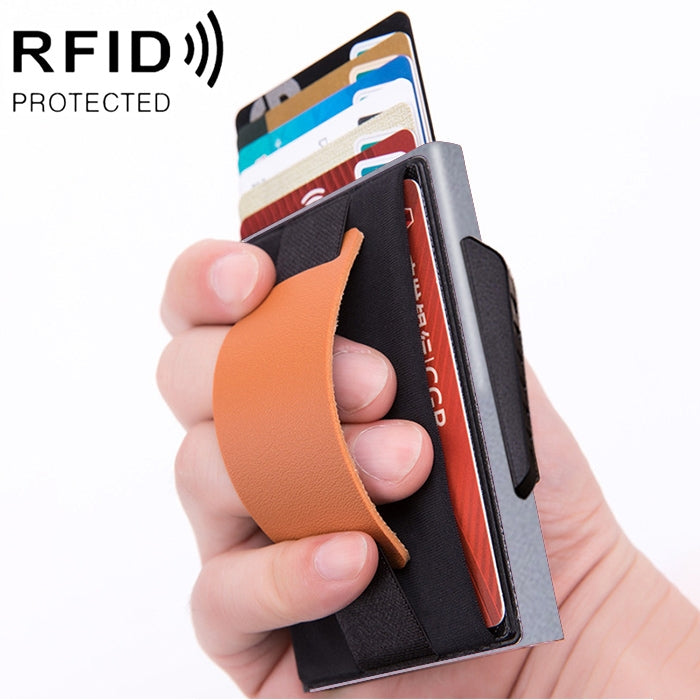 Carteira Bolsa Elástica Masculina em Liga de Alumínio com Fecho Automático Tipo Cartão Anti-Magnético RFID, Botão de Disco B, com Alça em Pele PU, X-32C Botão de Disco B Cinzento, X-32C Botão de Disco B Azul, X-32C Botão de Disco B Preto