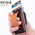 Carteira Bolsa Elástica Masculina em Liga de Alumínio com Fecho Automático Tipo Cartão Anti-Magnético RFID, Botão de Disco B, com Alça em Pele PU, X-32C Botão de Disco B Cinzento, X-32C Botão de Disco B Azul, X-32C Botão de Disco B Preto