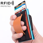 Carteira Bolsa Elástica Masculina em Liga de Alumínio com Fecho Automático Tipo Cartão Anti-Magnético RFID, Botão de Disco B, com Alça em Pele PU, X-32C Botão de Disco B Cinzento, X-32C Botão de Disco B Azul, X-32C Botão de Disco B Preto