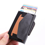 Carteira Bolsa Elástica Masculina em Liga de Alumínio com Fecho Automático Tipo Cartão Anti-Magnético RFID, Botão de Disco B, com Alça em Pele PU, X-32C Botão de Disco B Cinzento, X-32C Botão de Disco B Azul, X-32C Botão de Disco B Preto