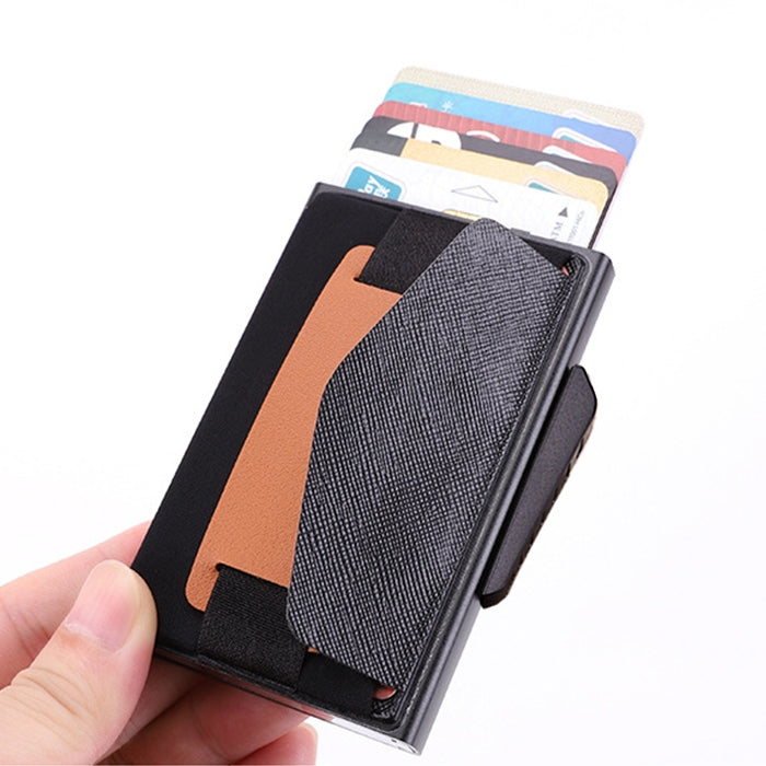 Carteira Bolsa Elástica Masculina em Liga de Alumínio com Fecho Automático Tipo Cartão Anti-Magnético RFID, Botão de Disco B, com Alça em Pele PU, X-32C Botão de Disco B Cinzento, X-32C Botão de Disco B Azul, X-32C Botão de Disco B Preto