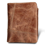 Carteira Curta de Couro Genuíno com Textura Crazy Horse, Zíper, 3 Dobras, Porta-cartões com Bloqueio RFID, Porta-moedas, Bolsa Protetora para Homens, Tamanho: 12*9.5*4cm (Taupe), 3585