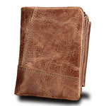 Carteira Curta de Couro Genuíno com Textura Crazy Horse, Zíper, 3 Dobras, Porta-cartões com Bloqueio RFID, Porta-moedas, Bolsa Protetora para Homens, Tamanho: 12*9.5*4cm (Taupe), 3585