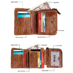 Carteira Curta de Couro Genuíno com Textura Crazy Horse, Zíper, 3 Dobras, Porta-cartões com Bloqueio RFID, Porta-moedas, Bolsa Protetora para Homens, Tamanho: 12*9.5*4cm (Taupe), 3585