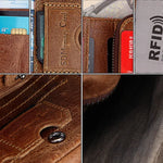 Carteira Curta de Couro Genuíno com Textura Crazy Horse, Zíper, 3 Dobras, Porta-cartões com Bloqueio RFID, Porta-moedas, Bolsa Protetora para Homens, Tamanho: 12*9.5*4cm (Taupe), 3585
