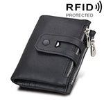 Carteira Porta-Cartões de Couro Genuíno de Cavalo Louco com Fecho de Zíper e Bloqueio RFID, Porta-Moedas e Cartões para Homem, Tamanho: 12*9,5*3,5 cm