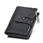 Carteira Porta-Cartões de Couro Genuíno de Cavalo Louco com Fecho de Zíper e Bloqueio RFID, Porta-Moedas e Cartões para Homem, Tamanho: 12*9,5*3,5 cm