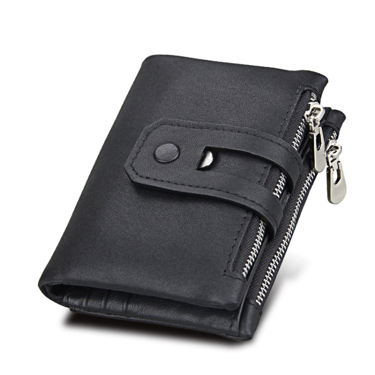 Carteira Porta-Cartões de Couro Genuíno de Cavalo Louco com Fecho de Zíper e Bloqueio RFID, Porta-Moedas e Cartões para Homem, Tamanho: 12*9,5*3,5 cm