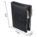Carteira Porta-Cartões de Couro Genuíno de Cavalo Louco com Fecho de Zíper e Bloqueio RFID, Porta-Moedas e Cartões para Homem, Tamanho: 12*9,5*3,5 cm