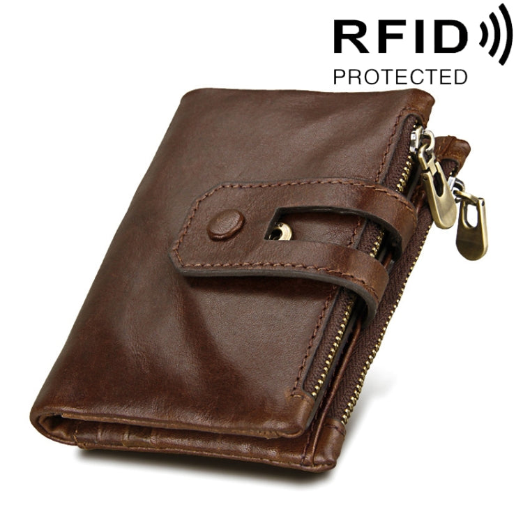 Carteira Porta-Cartões de Couro Genuíno de Cavalo Louco com Fecho de Zíper e Bloqueio RFID, Porta-Moedas e Cartões para Homem, Tamanho: 12*9,5*3,5 cm