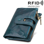 Carteira Porta-Cartões de Couro Genuíno de Cavalo Louco com Fecho de Zíper e Bloqueio RFID, Porta-Moedas e Cartões para Homem, Tamanho: 12*9,5*3,5 cm
