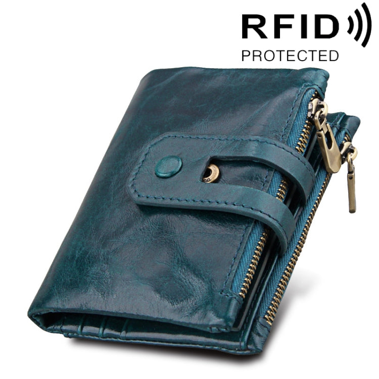 Carteira Porta-Cartões de Couro Genuíno de Cavalo Louco com Fecho de Zíper e Bloqueio RFID, Porta-Moedas e Cartões para Homem, Tamanho: 12*9,5*3,5 cm