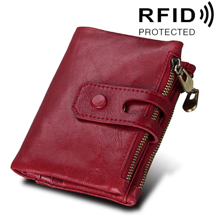 Carteira Porta-Cartões de Couro Genuíno de Cavalo Louco com Fecho de Zíper e Bloqueio RFID, Porta-Moedas e Cartões para Homem, Tamanho: 12*9,5*3,5 cm