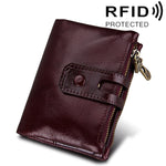 Carteira Porta-Cartões de Couro Genuíno de Cavalo Louco com Fecho de Zíper e Bloqueio RFID, Porta-Moedas e Cartões para Homem, Tamanho: 12*9,5*3,5 cm