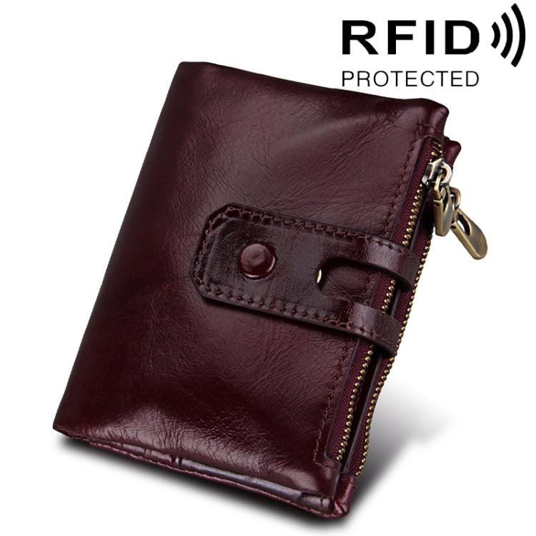 Carteira Porta-Cartões de Couro Genuíno de Cavalo Louco com Fecho de Zíper e Bloqueio RFID, Porta-Moedas e Cartões para Homem, Tamanho: 12*9,5*3,5 cm
