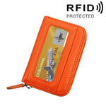 Carteira Porta-Cartões Horizontal com Fecho de Zíper em Couro Genuíno de Vaca, Cor Sólida, Bloqueio RFID, Bolsa Protetora com 12 Espaços para Cartões, Tamanho: 11.5*7.5cm
