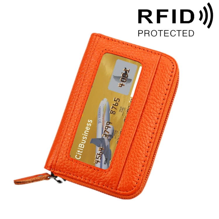 Carteira Porta-Cartões Horizontal com Fecho de Zíper em Couro Genuíno de Vaca, Cor Sólida, Bloqueio RFID, Bolsa Protetora com 12 Espaços para Cartões, Tamanho: 11.5*7.5cm