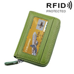 Carteira Porta-Cartões Horizontal com Fecho de Zíper em Couro Genuíno de Vaca, Cor Sólida, Bloqueio RFID, Bolsa Protetora com 12 Espaços para Cartões, Tamanho: 11.5*7.5cm