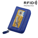 Carteira Porta-Cartões Horizontal com Fecho de Zíper em Couro Genuíno de Vaca, Cor Sólida, Bloqueio RFID, Bolsa Protetora com 12 Espaços para Cartões, Tamanho: 11.5*7.5cm
