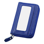 Carteira Porta-Cartões Horizontal com Fecho de Zíper em Couro Genuíno de Vaca, Cor Sólida, Bloqueio RFID, Bolsa Protetora com 12 Espaços para Cartões, Tamanho: 11.5*7.5cm