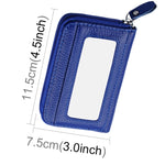 Carteira Porta-Cartões Horizontal com Fecho de Zíper em Couro Genuíno de Vaca, Cor Sólida, Bloqueio RFID, Bolsa Protetora com 12 Espaços para Cartões, Tamanho: 11.5*7.5cm