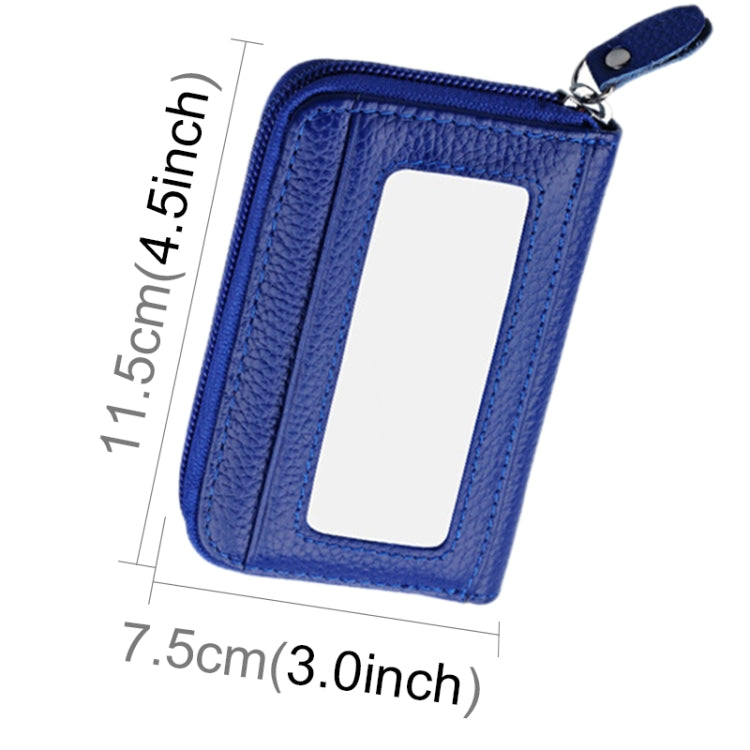 Carteira Porta-Cartões Horizontal com Fecho de Zíper em Couro Genuíno de Vaca, Cor Sólida, Bloqueio RFID, Bolsa Protetora com 12 Espaços para Cartões, Tamanho: 11.5*7.5cm