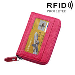 Carteira Porta-Cartões Horizontal com Fecho de Zíper em Couro Genuíno de Vaca, Cor Sólida, Bloqueio RFID, Bolsa Protetora com 12 Espaços para Cartões, Tamanho: 11.5*7.5cm