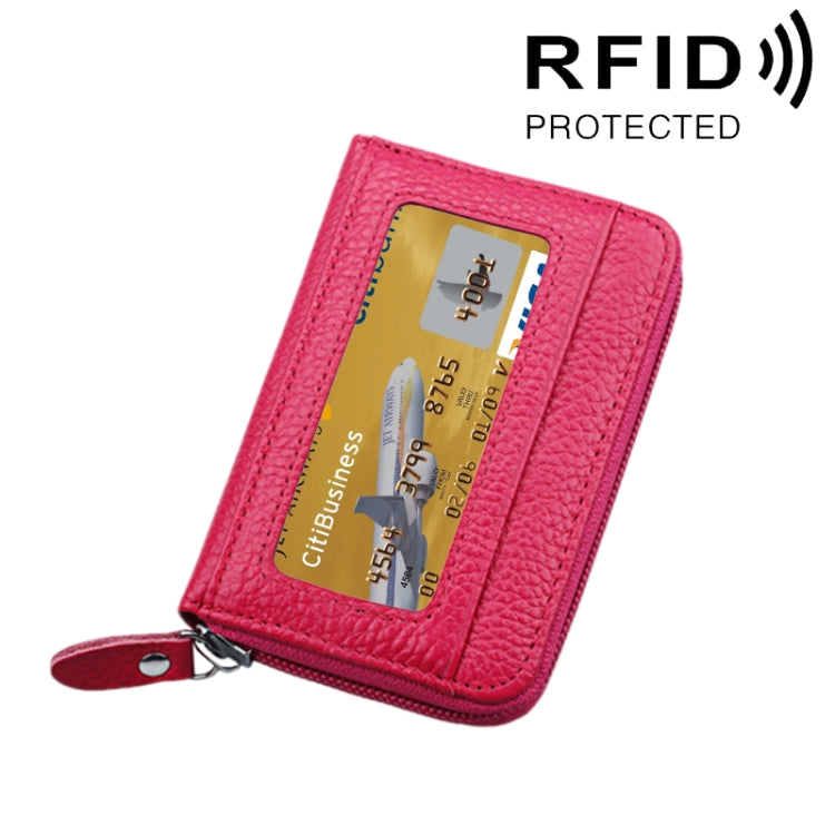 Carteira Porta-Cartões Horizontal com Fecho de Zíper em Couro Genuíno de Vaca, Cor Sólida, Bloqueio RFID, Bolsa Protetora com 12 Espaços para Cartões, Tamanho: 11.5*7.5cm
