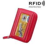 Carteira Porta-Cartões Horizontal com Fecho de Zíper em Couro Genuíno de Vaca, Cor Sólida, Bloqueio RFID, Bolsa Protetora com 12 Espaços para Cartões, Tamanho: 11.5*7.5cm