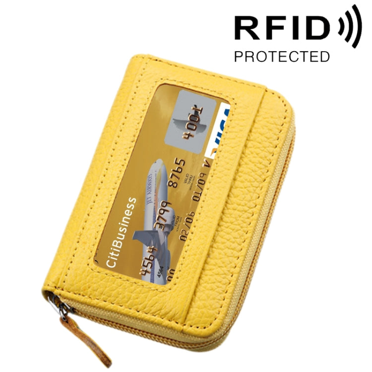 Carteira Porta-Cartões Horizontal com Fecho de Zíper em Couro Genuíno de Vaca, Cor Sólida, Bloqueio RFID, Bolsa Protetora com 12 Espaços para Cartões, Tamanho: 11.5*7.5cm
