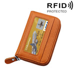 Carteira Porta-Cartões Horizontal com Fecho de Zíper em Couro Genuíno de Vaca, Cor Sólida, Bloqueio RFID, Bolsa Protetora com 12 Espaços para Cartões, Tamanho: 11.5*7.5cm