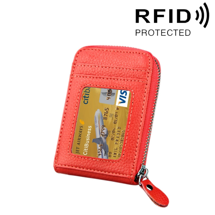 Carteira Porta-Cartões Vertical com Fecho de Zíper em Couro Genuíno de Vaca, Cor Sólida, Bloqueio RFID, Bolsa Protetora com 12 Espaços para Cartões, Tamanho: 11.5*7.5cm