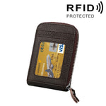Carteira Porta-Cartões Vertical com Fecho de Zíper em Couro Genuíno de Vaca, Cor Sólida, Bloqueio RFID, Bolsa Protetora com 12 Espaços para Cartões, Tamanho: 11.5*7.5cm