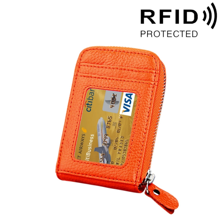 Carteira Porta-Cartões Vertical com Fecho de Zíper em Couro Genuíno de Vaca, Cor Sólida, Bloqueio RFID, Bolsa Protetora com 12 Espaços para Cartões, Tamanho: 11.5*7.5cm