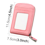 Carteira Porta-Cartões Vertical com Fecho de Zíper em Couro Genuíno de Vaca, Cor Sólida, Bloqueio RFID, Bolsa Protetora com 12 Espaços para Cartões, Tamanho: 11.5*7.5cm