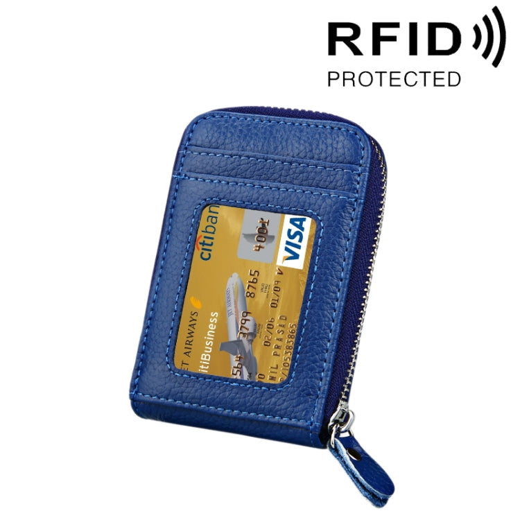 Carteira Porta-Cartões Vertical com Fecho de Zíper em Couro Genuíno de Vaca, Cor Sólida, Bloqueio RFID, Bolsa Protetora com 12 Espaços para Cartões, Tamanho: 11.5*7.5cm