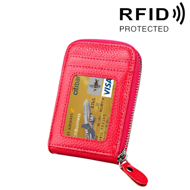 Carteira Porta-Cartões Vertical com Fecho de Zíper em Couro Genuíno de Vaca, Cor Sólida, Bloqueio RFID, Bolsa Protetora com 12 Espaços para Cartões, Tamanho: 11.5*7.5cm
