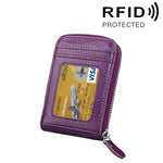 Carteira Porta-Cartões Vertical com Fecho de Zíper em Couro Genuíno de Vaca, Cor Sólida, Bloqueio RFID, Bolsa Protetora com 12 Espaços para Cartões, Tamanho: 11.5*7.5cm