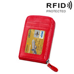 Carteira Porta-Cartões Vertical com Fecho de Zíper em Couro Genuíno de Vaca, Cor Sólida, Bloqueio RFID, Bolsa Protetora com 12 Espaços para Cartões, Tamanho: 11.5*7.5cm