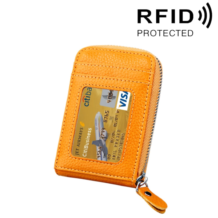 Carteira Porta-Cartões Vertical com Fecho de Zíper em Couro Genuíno de Vaca, Cor Sólida, Bloqueio RFID, Bolsa Protetora com 12 Espaços para Cartões, Tamanho: 11.5*7.5cm