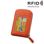Carteira Porta-Cartões Vertical com Fecho de Zíper em Couro Genuíno de Vaca, Cor Sólida, Bloqueio RFID, Bolsa Protetora com 12 Espaços para Cartões, Tamanho: 11.5*7.5cm